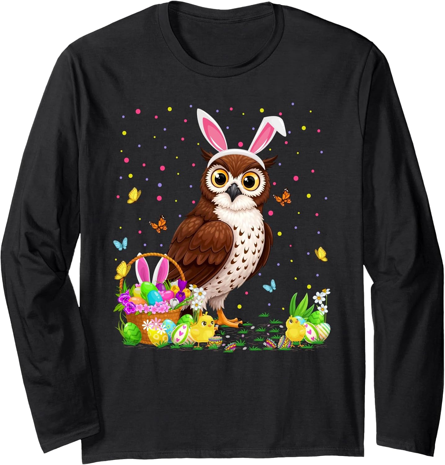 Owl Bird Easter Egg Hunt Bunny Ear Owl Happy Easter Long Sleeve T-Shirt