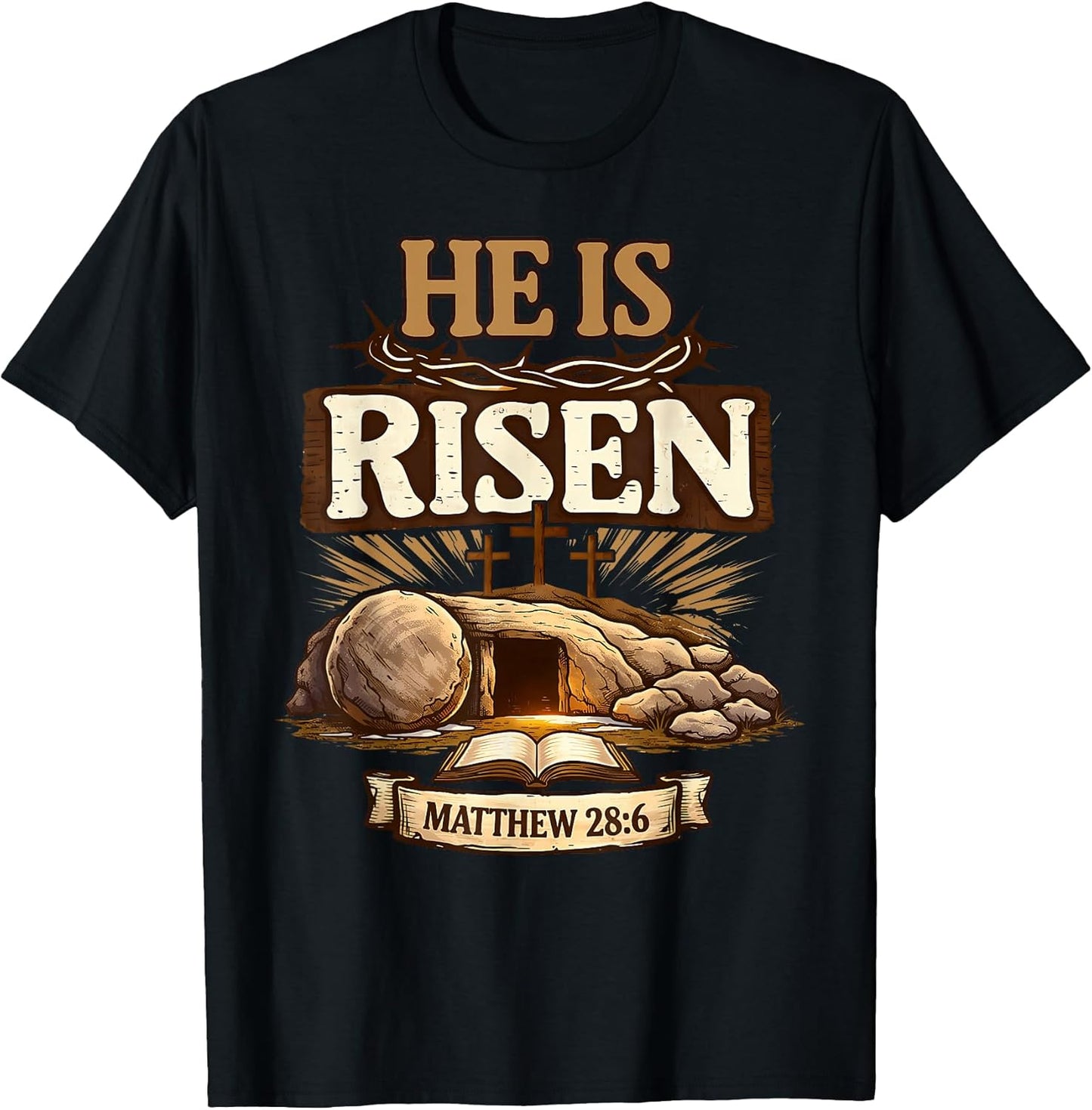 Cross He is Risen Jesus Religious Easter Christian Men Women T-Shirt
