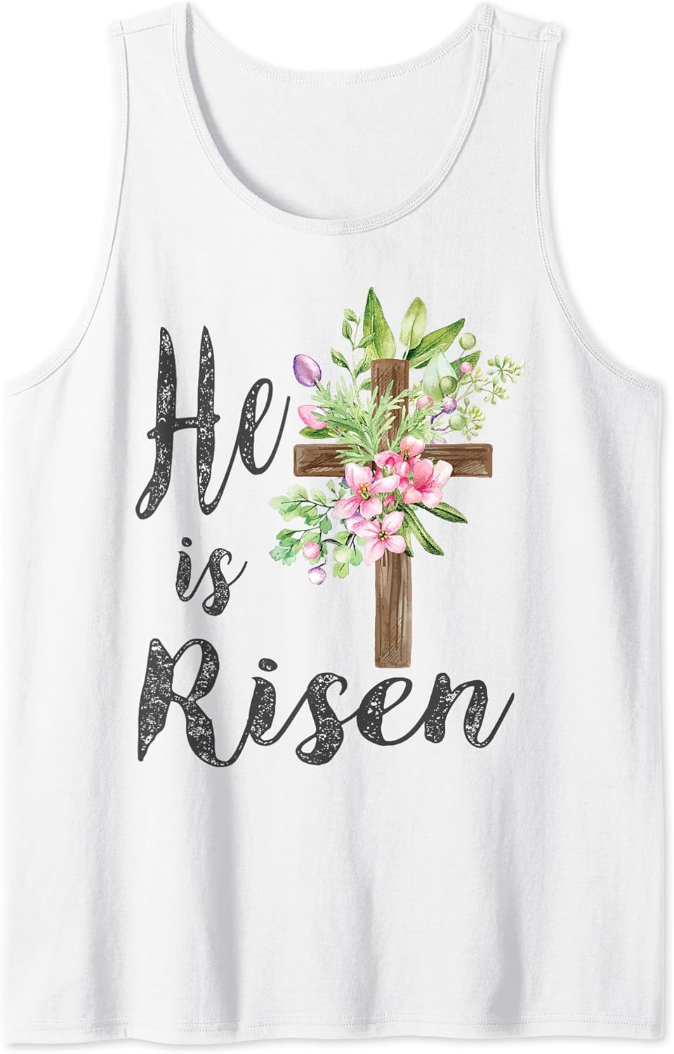 He is Risen Floral Cross Vintage Happy Easter Tank Top