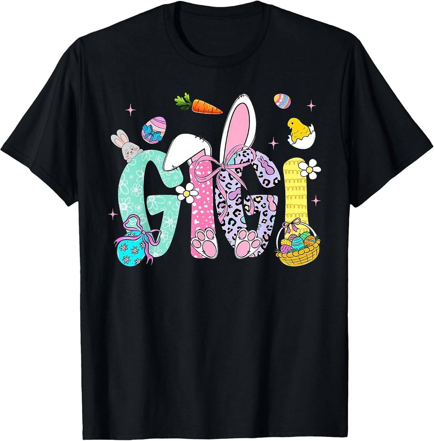 Happy Easter Gigi Bunny Ears Eggs Basket Coquette Bow Women T-Shirt
