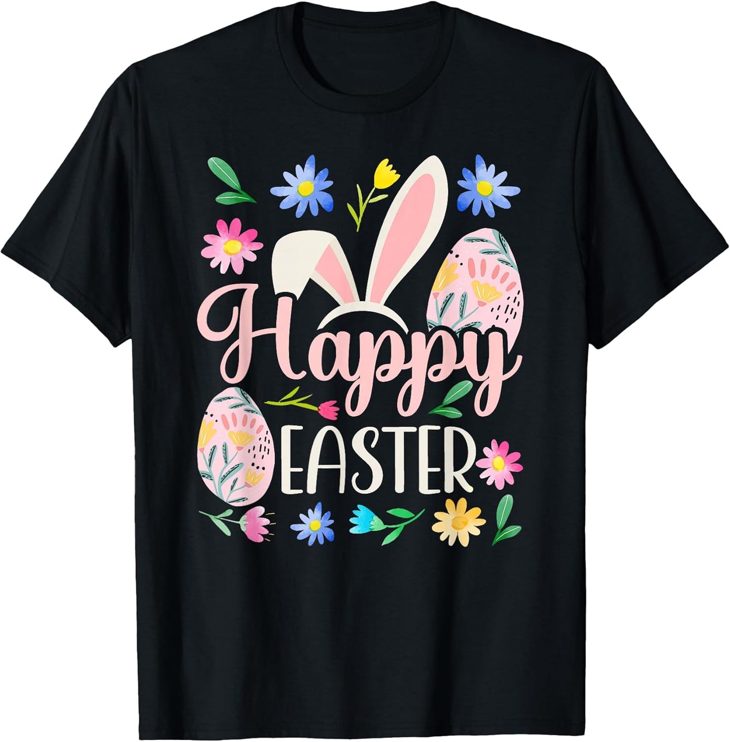 Happy Easter Sayings Egg Bunny T-Shirt Small