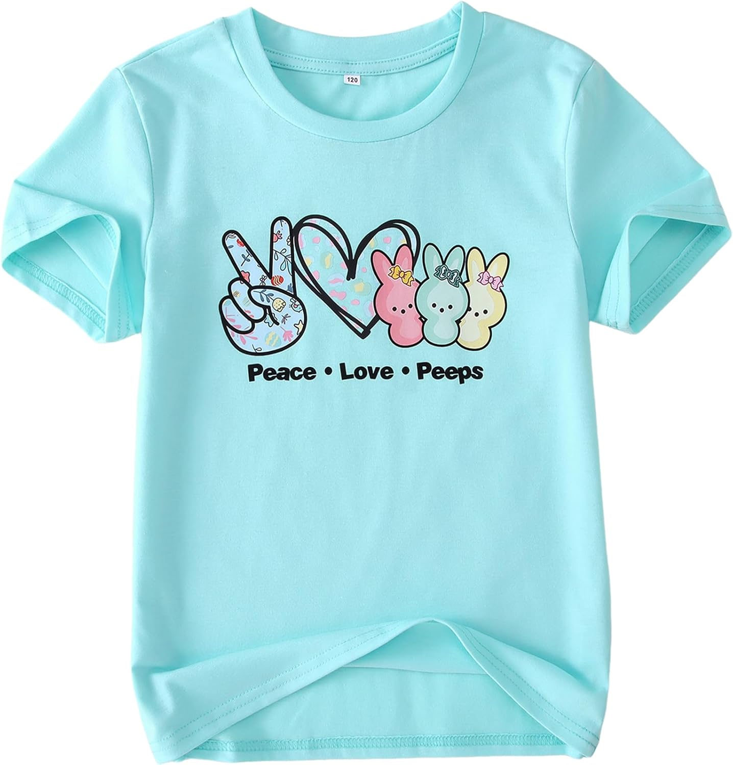 Kids Girls Easter Shirts Bunny T-Shirt Peace Love Peeps Tees Short Sleeve Tops Easter Day Outfit Spring Clothes
