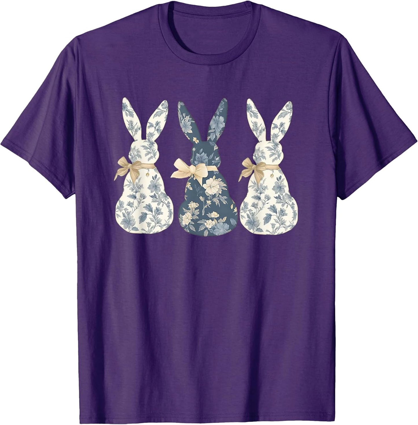Floral Blue Bunny Cute Happy Easter Day Coquette Bow Flower T-Shirt