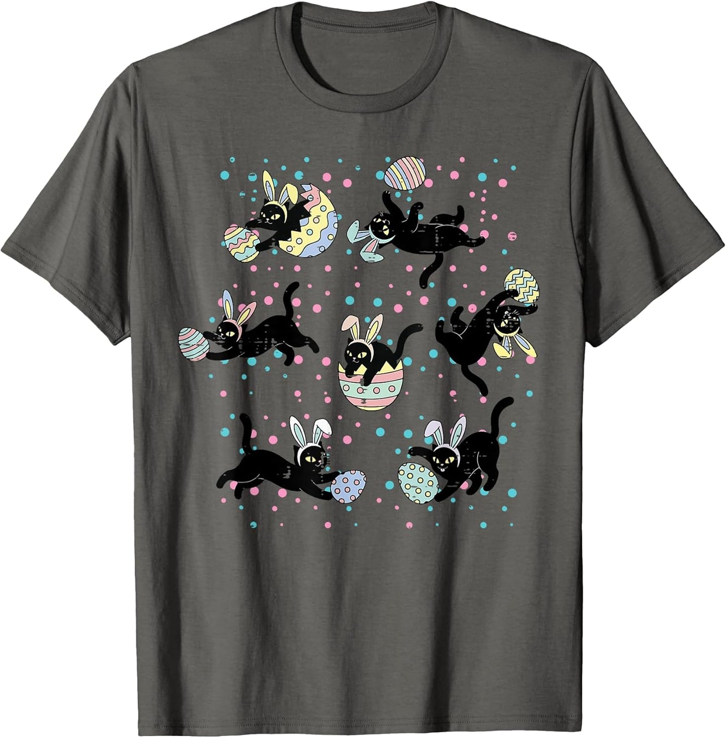 Easter Black Cat Poses Bunny Ears Eggs Cute Girls Kids Women T-Shirt