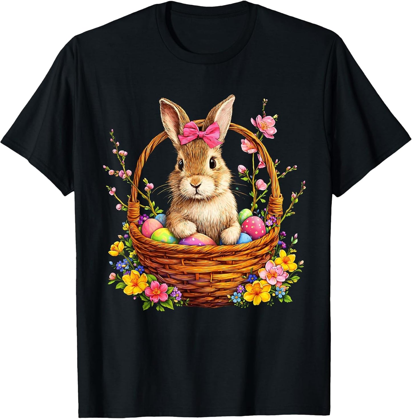 Happy Easter Day Bunny Basket Floral Retro Women Kids T-Shirt