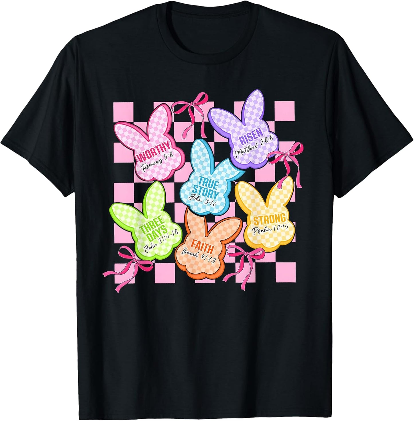 Christian Easter He is Risen Bunny Candy Coquette Bow Girly T-Shirt