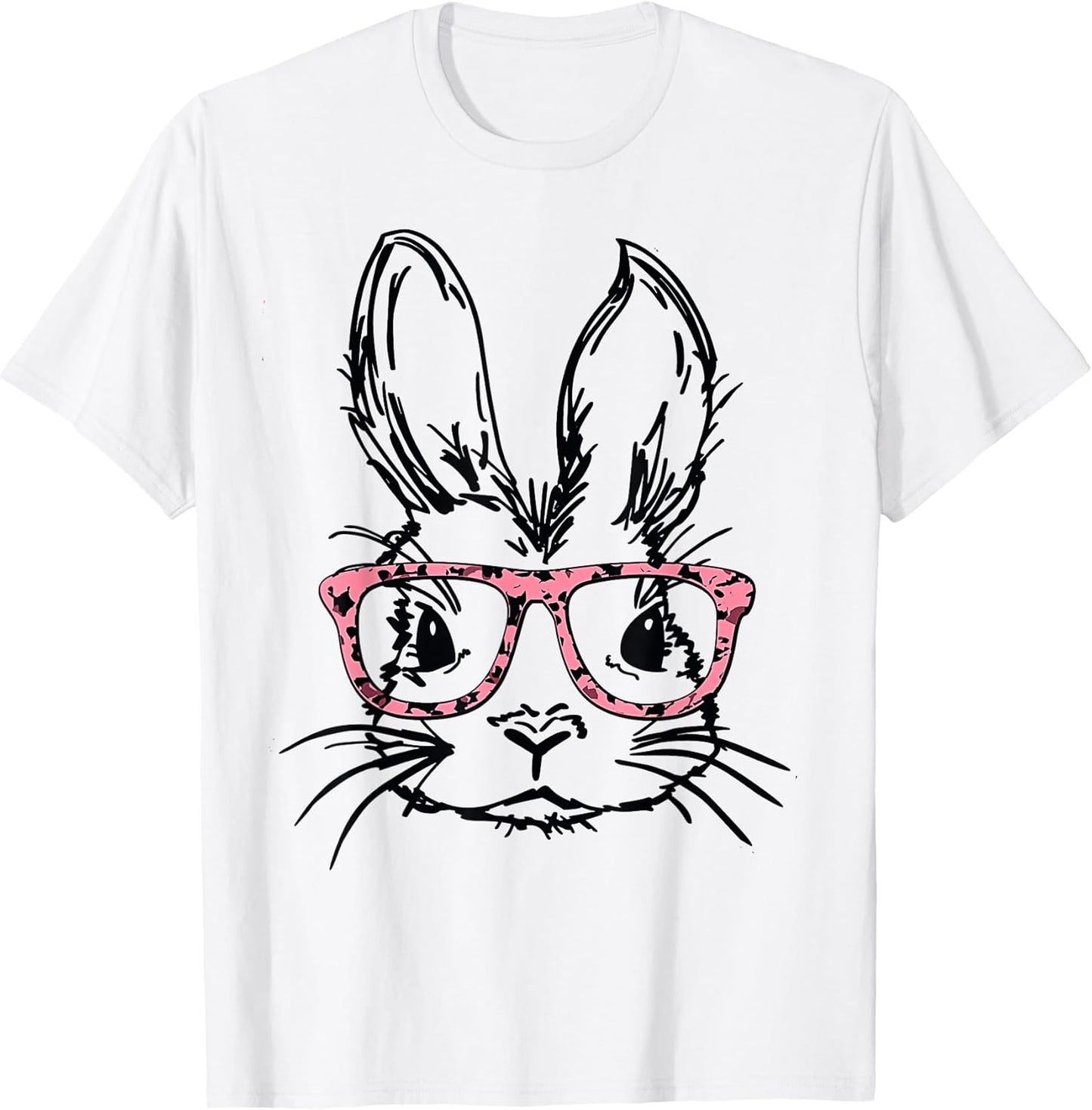 Cute Bunny With Glasses Leopard Print Easter Bunny Face T-Shirt