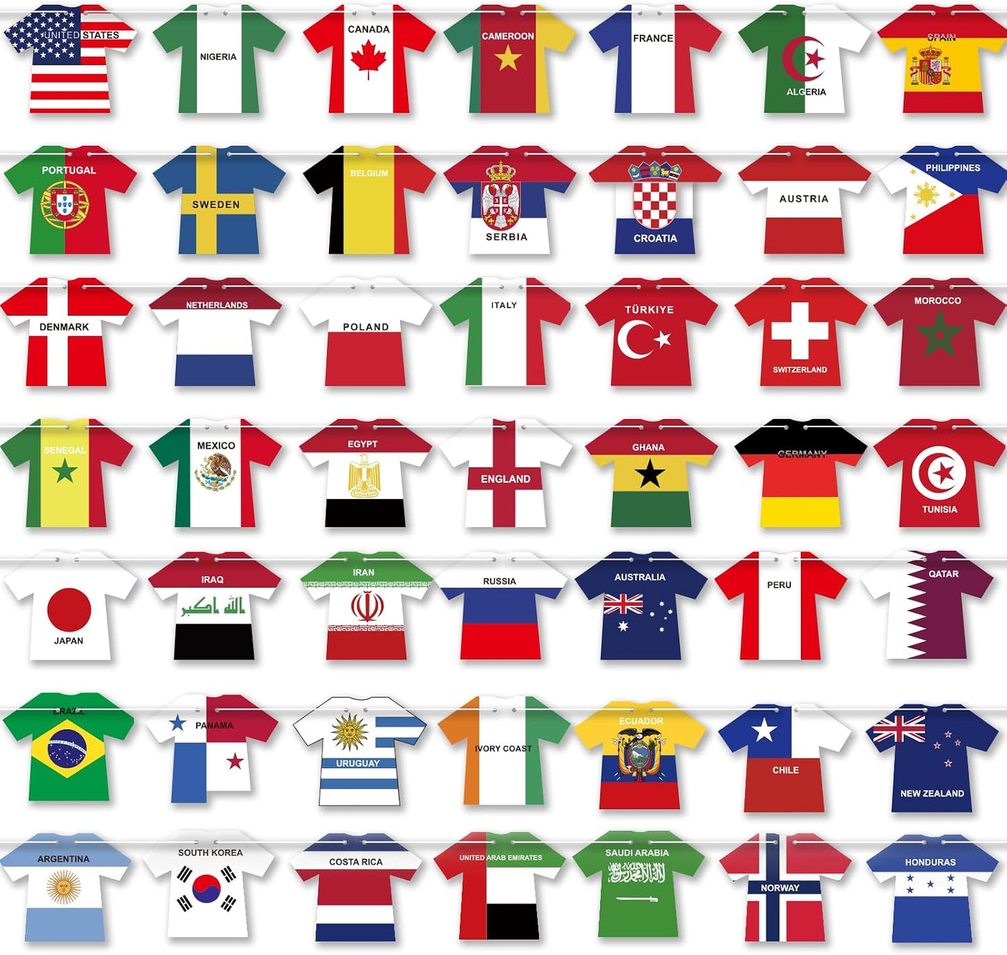 2026 World Cup Soccer Jersey Flag Bunting Banner 50 Pcs International Country String Flags Garland Merchandise for Sports Themed Parties Olympic Celebrations Decorations(Not among the top 48 teams)