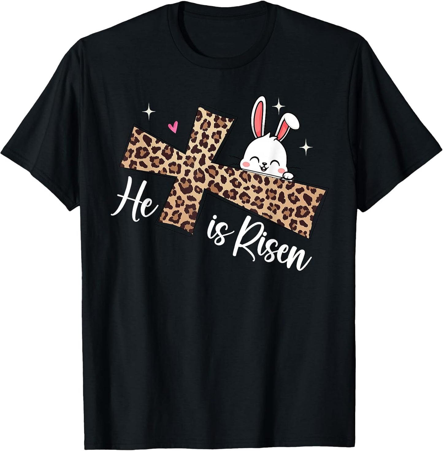 He Is Risen Leopard Cross Bunny Easter Day Christian Faith T-Shirt