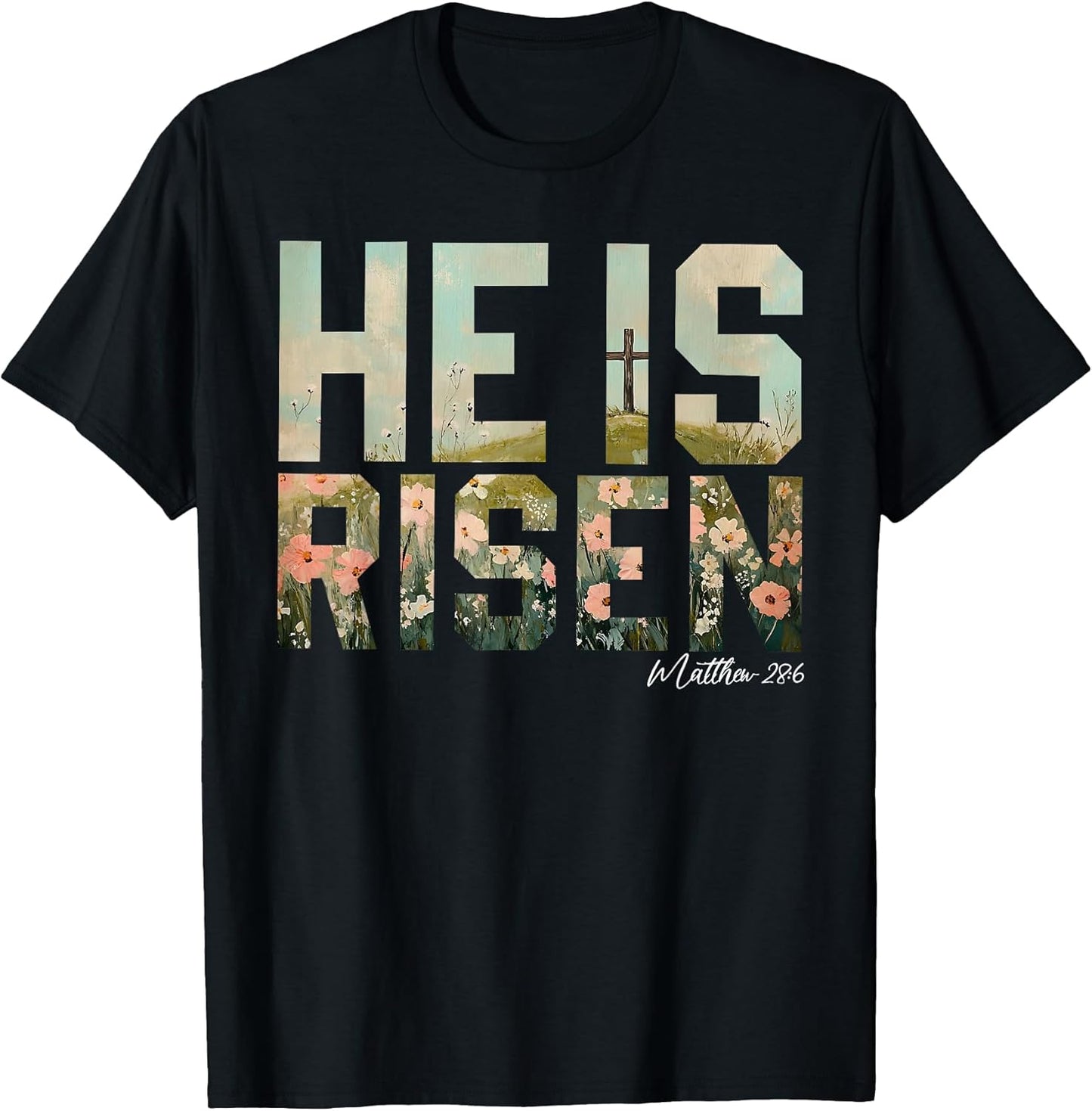 He is Risen Christian Cross Jesus Bible Verse Easter Retro T-Shirt