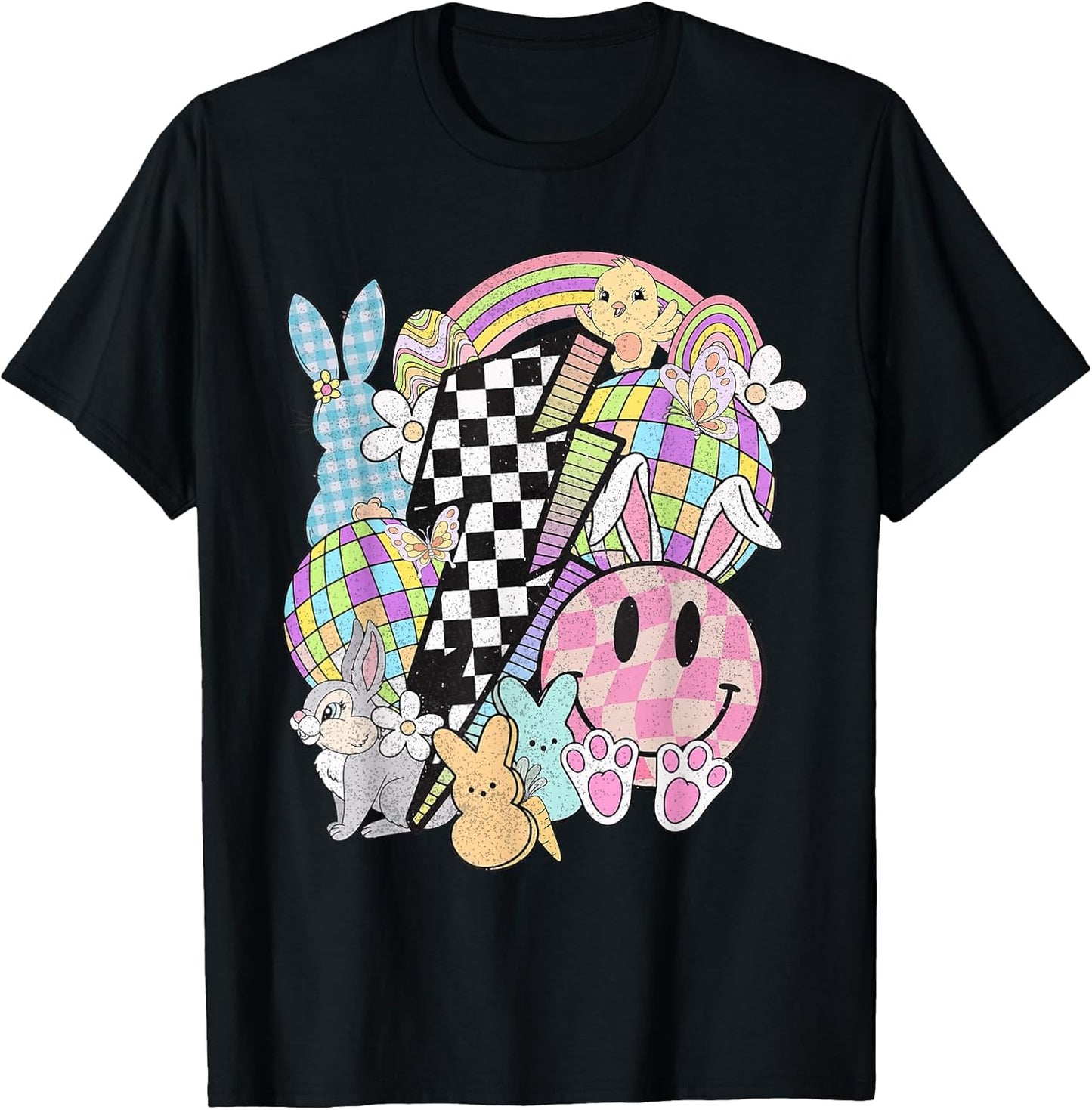 Retro Groovy Happy Easter Bunny Smile Face For Womens Girls T-Shirt