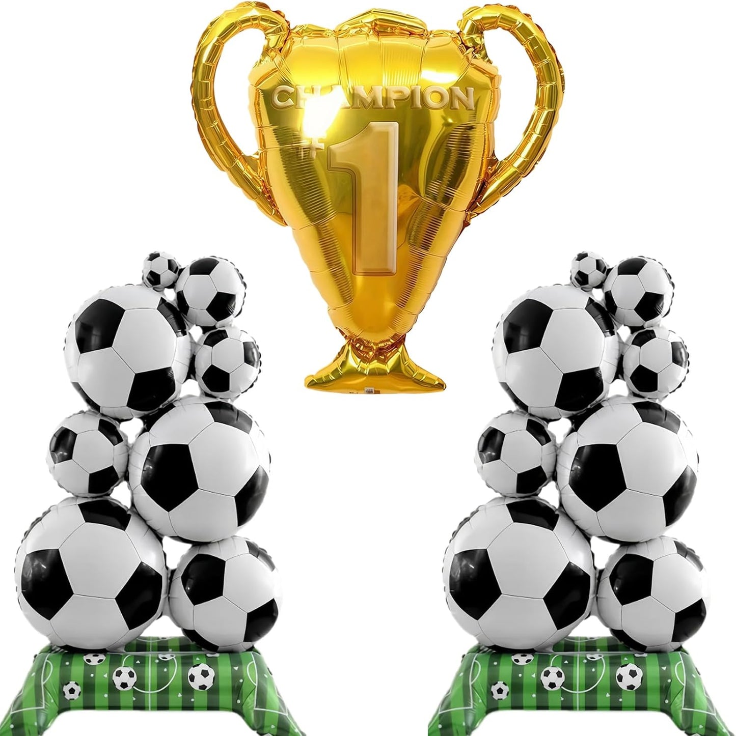 Soccer Balloons 3-Pack - Giant Self Soccer Ball Balloons with Trophy | Soccer Party Decorations for Sports Themed Birthday, World Cup Party Supplies for Boys Men