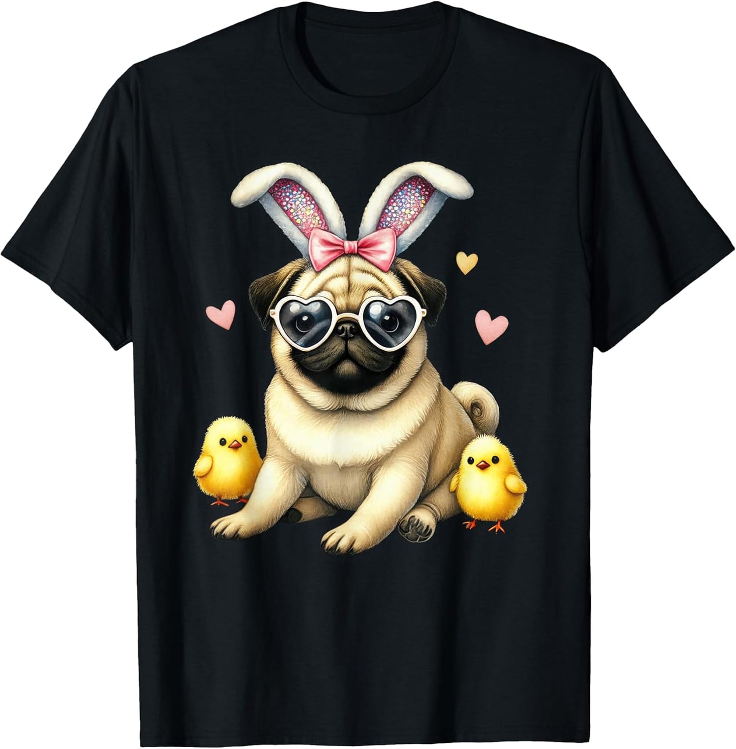 Easter Pug Dog Mom Spring Easter Bunny Ears Glasses T-Shirt