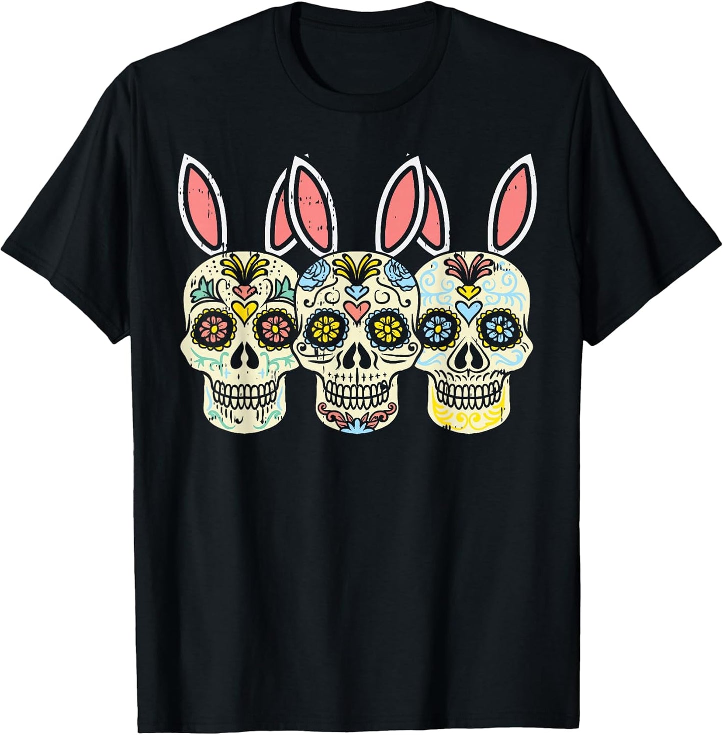 Sugar Skull Bunny Rabbit Ears Funny Easter Mexican Gift T-Shirt