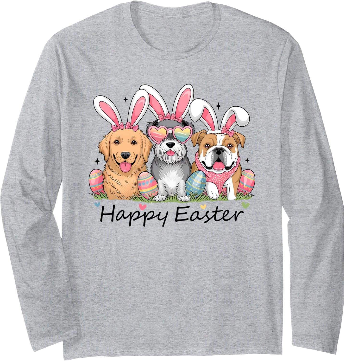 Dogs Bunny Ears Easter Outfit Women Girls Happy Easter Dogs Long Sleeve T-Shirt