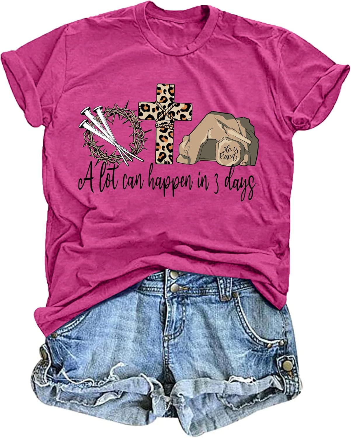 Easter Shirt for Women:A Lot Can Happen in 3 Days T Shirt Christian Jesus Shirts Religious Short Sleeve Tee Tops