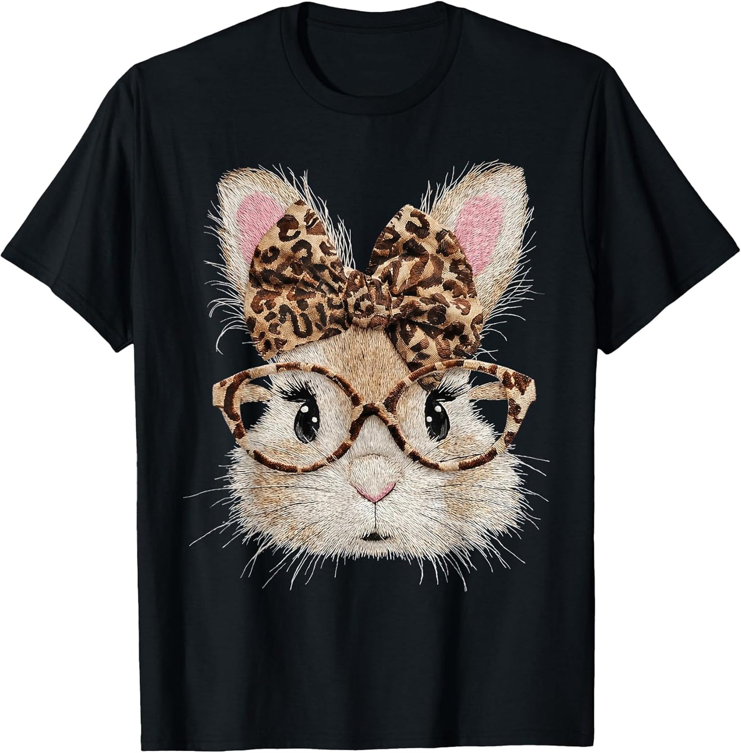 Cute Bunny Rabbit Face Leopard Coquette Bow Glasses Easter T-Shirt