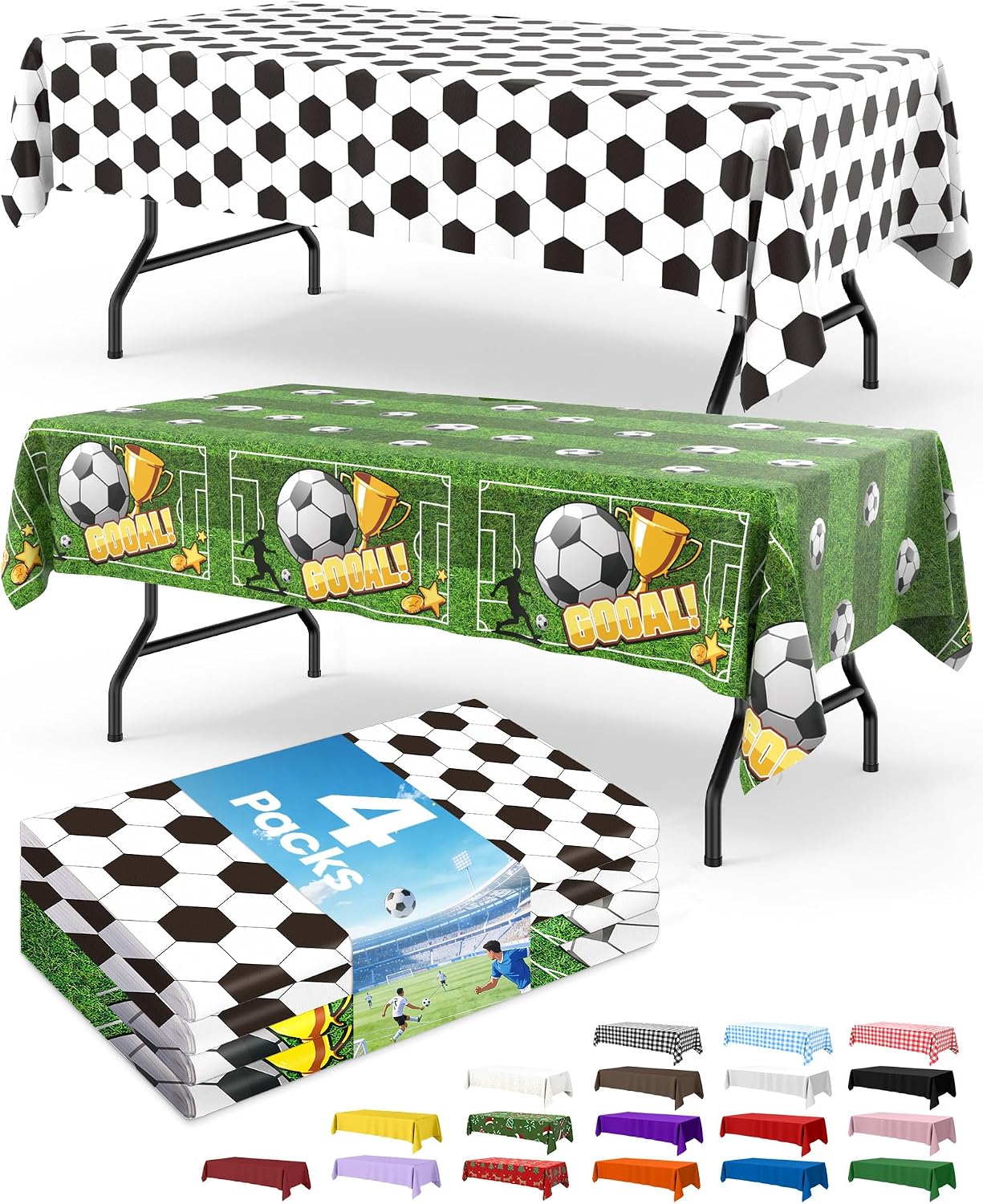 Niuara Soccer Table Cloth – 4 Pack 54" x 108" Disposable Tablecloths for 6FT Tables, Soccer Party Decorations for Birthday, Theme Party & World Cup 2026