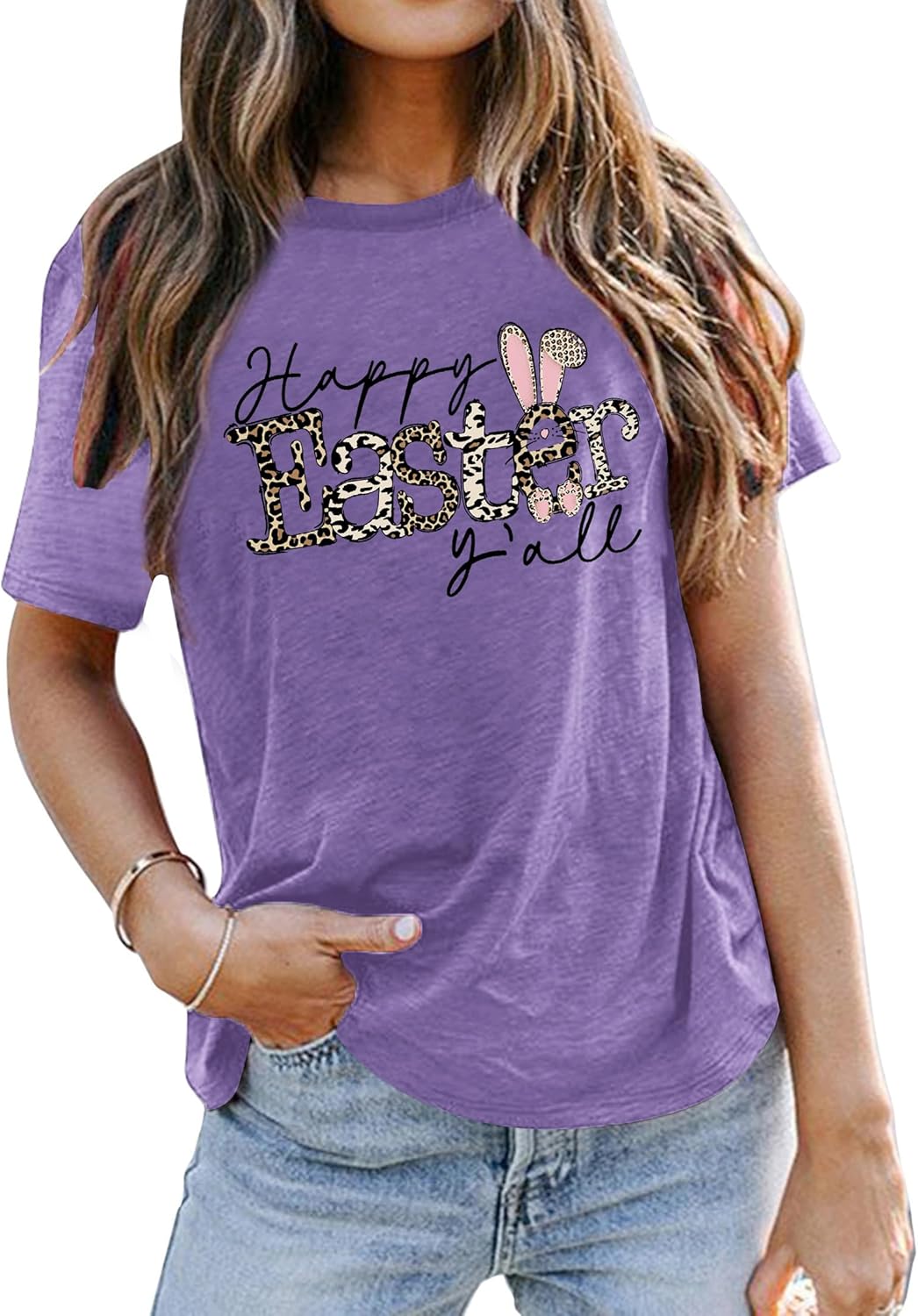 Women Happy Easter T Shirt Cute Easter Letter Graphic Tee Easter Day Casual Tops