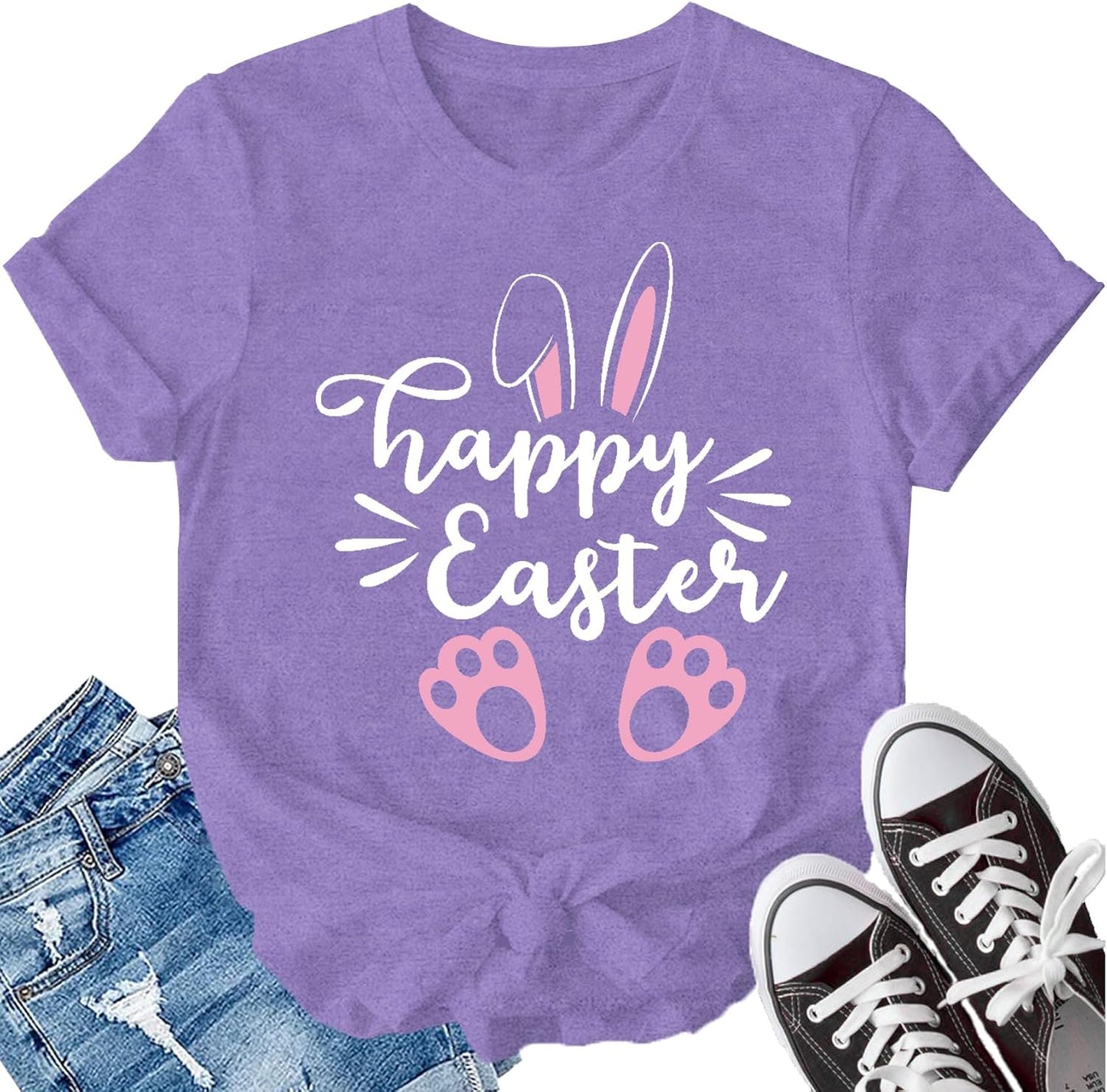 Happy Easter Shirt for Women Easter Day T-Shirt Bunny Rabbit Tee Tops