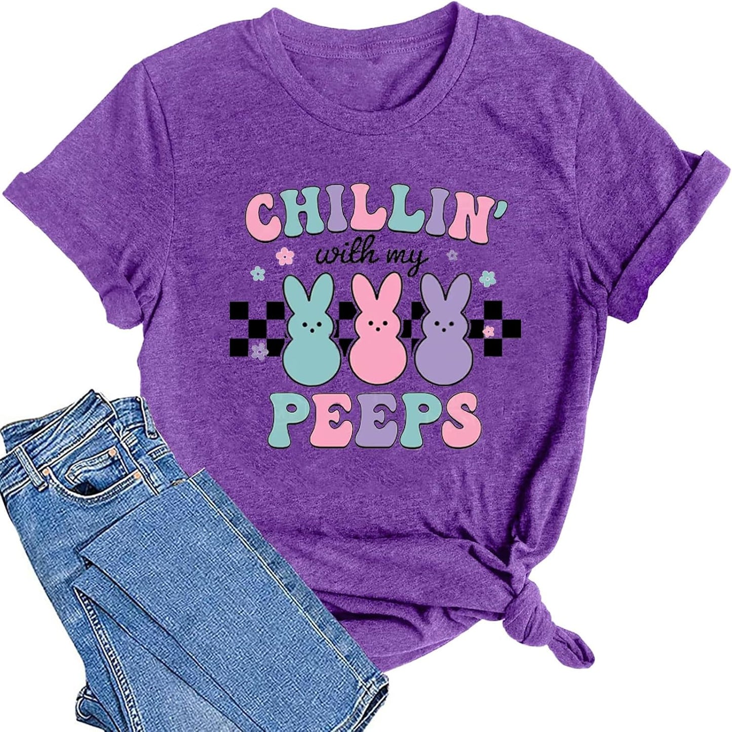 Women Happy Easter Shirts Funny Bunny T-Shirt Rabbit Graphic Tee Tops
