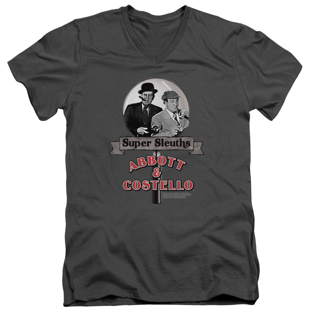 Abbott & Costello Super Sleuths Mens Slim Fit V-Neck T Shirt Charcoal
