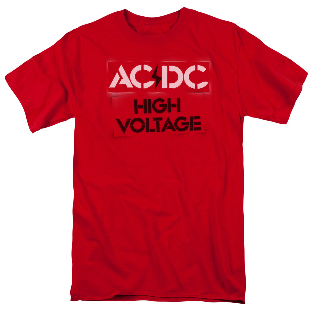 Acdc High Voltage Stencil Mens T Shirt Red