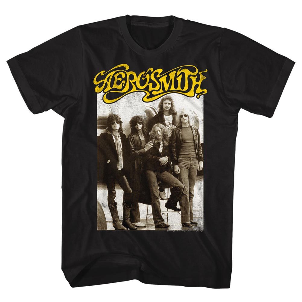 Aerosmith - Plane - American Classics - Solid Black Adult Short Sleeve T-Shirt