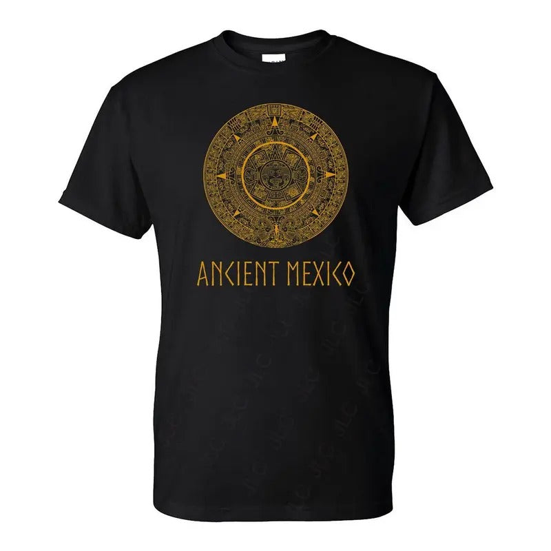 Ancient Mexico Aztec Calendar Men's T-Shirt - Casual Classic Cotton Crewneck Menswear Soft Top - clothing by TeeHivey.com
