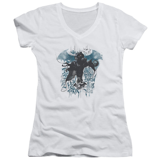 Batman Arkham Knight I Know Junior Sheer Cap Sleeve V Neck Womens T Shirt White