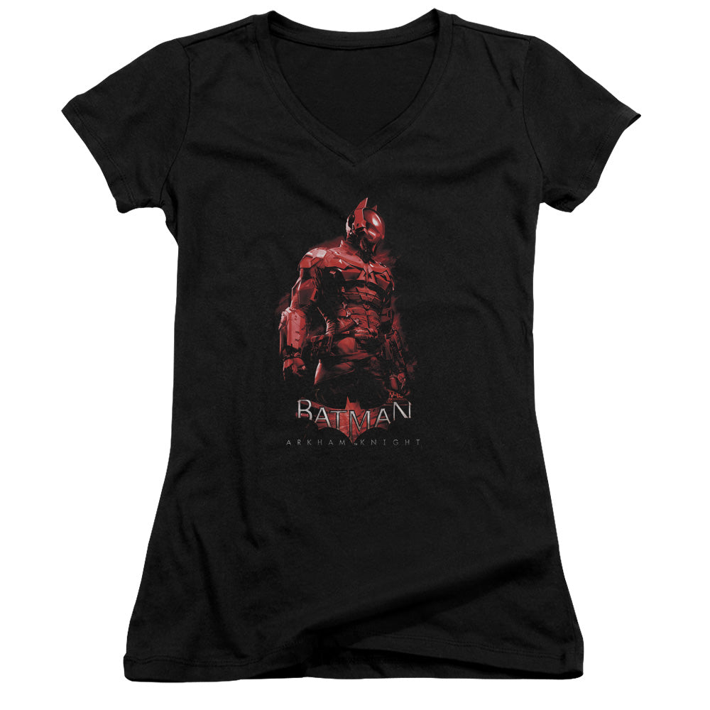 Batman Arkham Knight Knight Junior Sheer Cap Sleeve V Neck Womens T Shirt Black