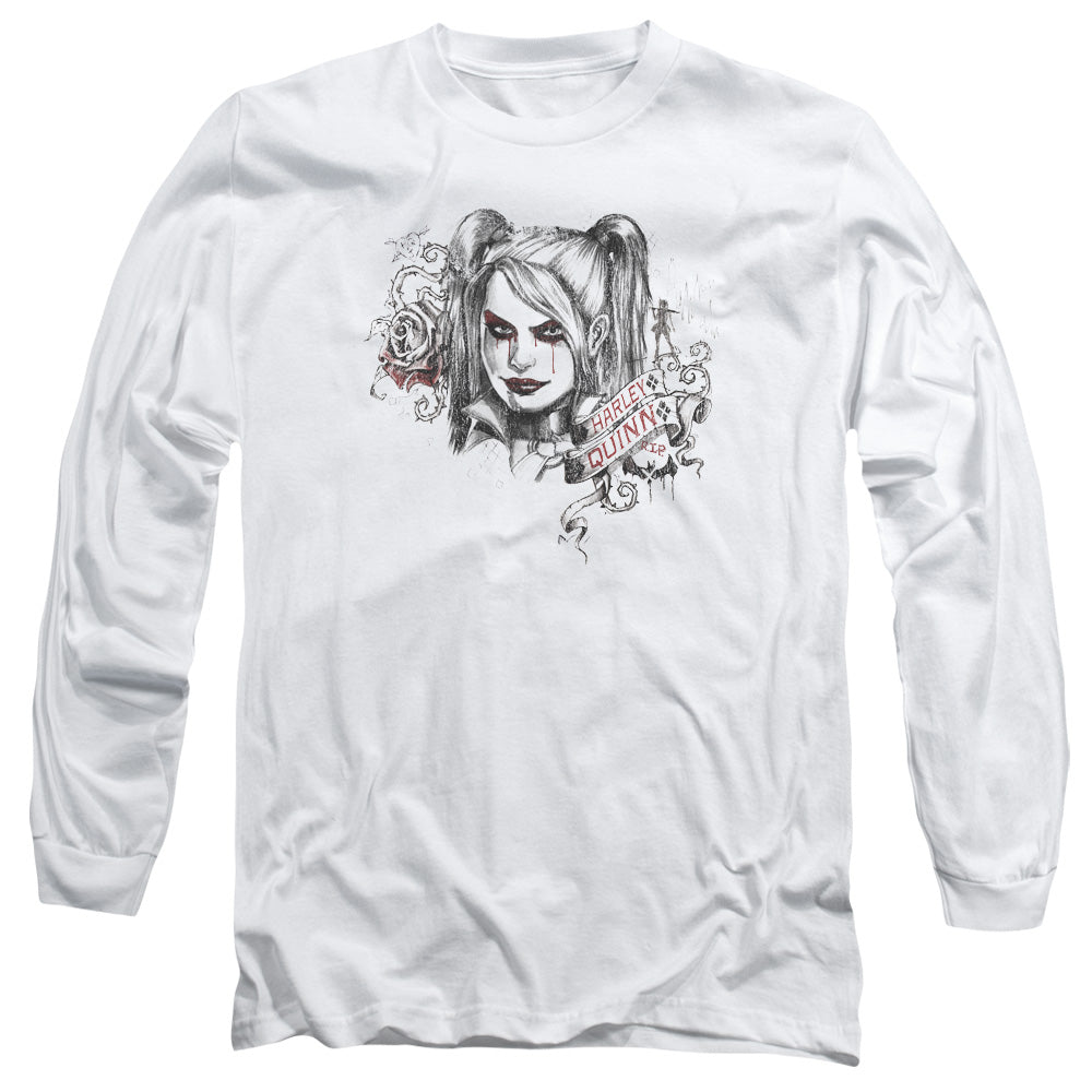 Batman Arkham Knight Sketchy Girl Mens Long Sleeve Shirt White