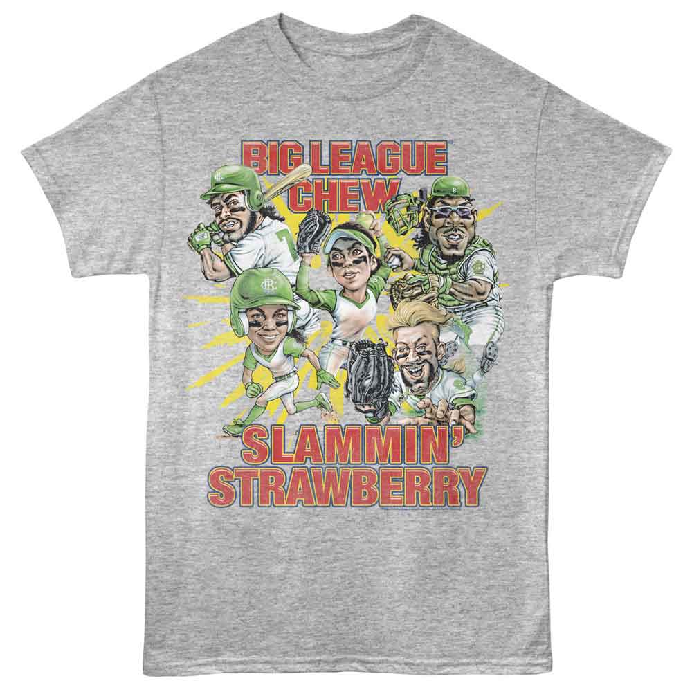 Big League Chew - Slammin Strawberry Group - American Classics - Gray Solid Adult Short Sleeve T-Shirt