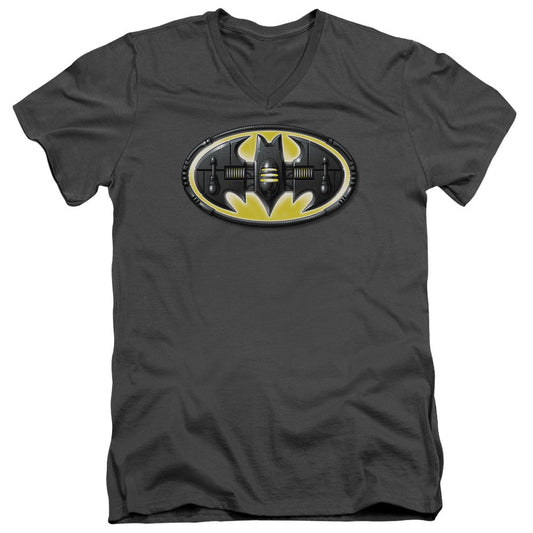 Batman Bat Mech Logo Mens Slim Fit V Neck T Shirt Charcoal