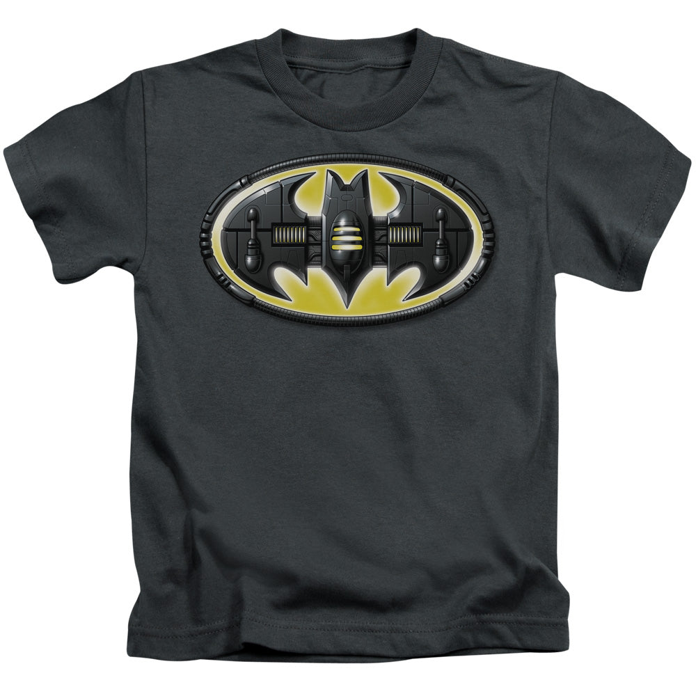 Batman Bat Mech Logo Juvenile Kids Youth T Shirt Charcoal