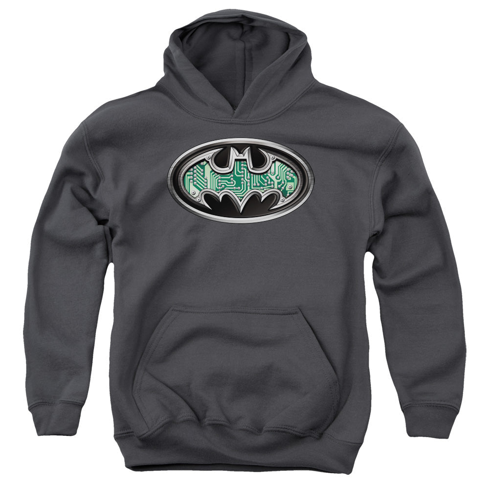 Batman Circuitry Shield Kids Youth Hoodie Charcoal