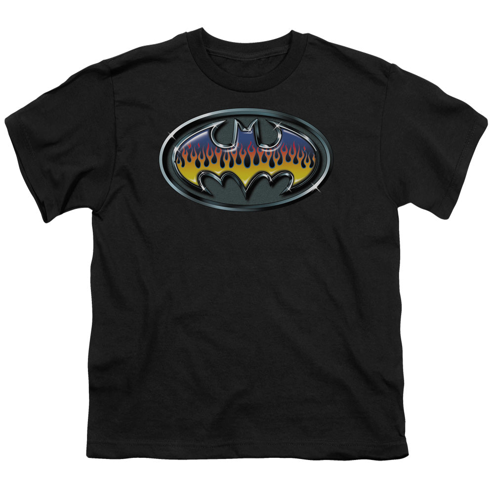 Batman Hot Rod Shield Kids Youth T Shirt Black