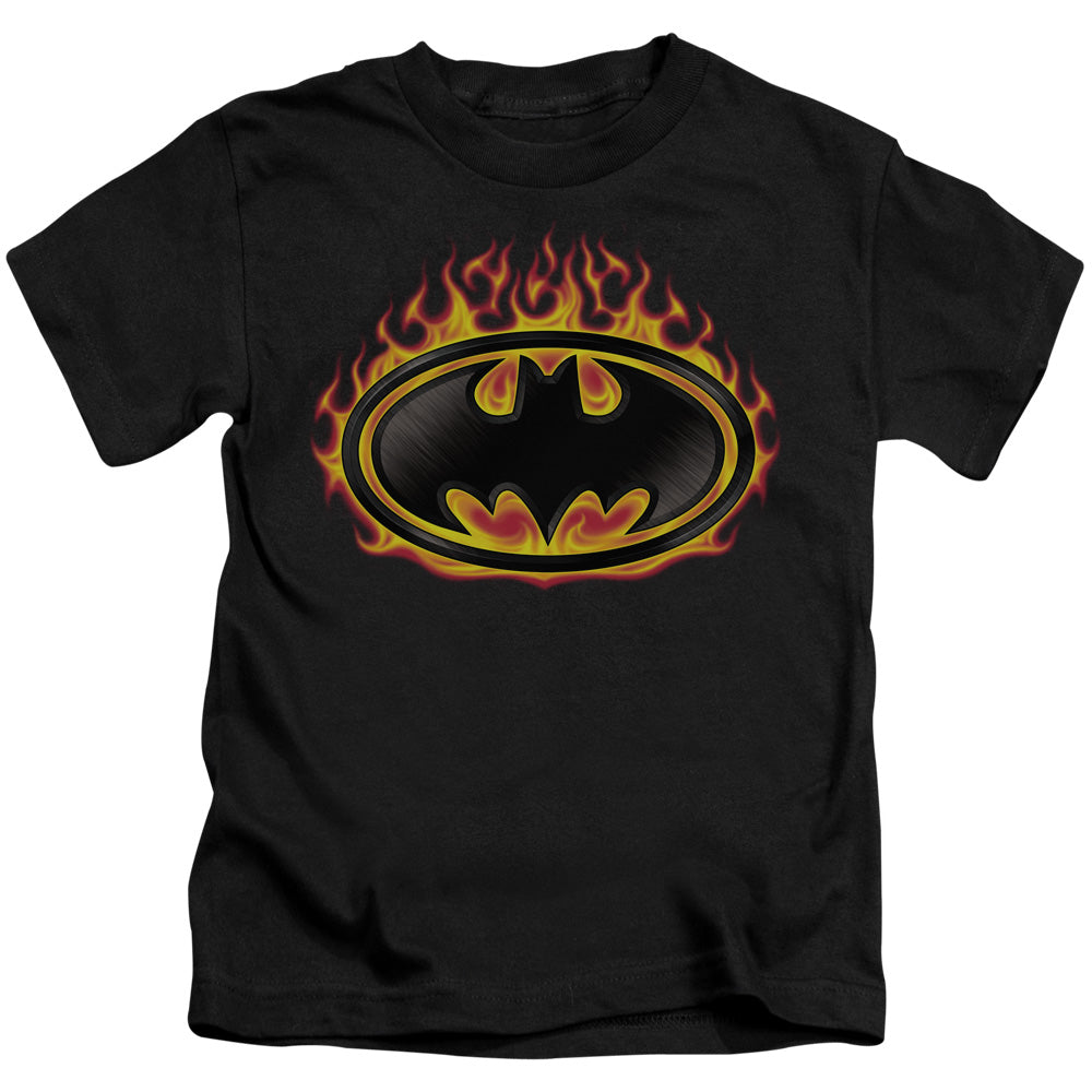 Batman Bat Flames Shield Juvenile Kids Youth T Shirt Black