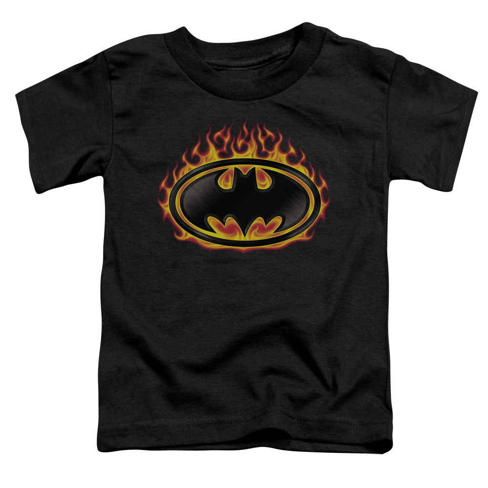 Batman Bat Flames Shield Toddler Kids Youth T Shirt Black