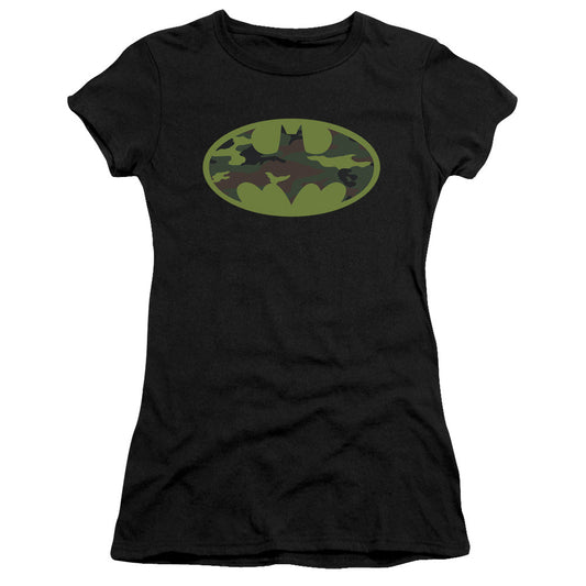 Batman Camo Logo Junior Sheer Cap Sleeve Womens T Shirt Black