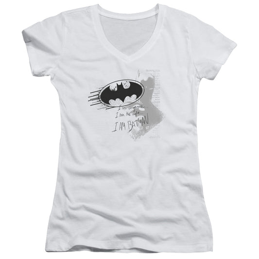 Batman I Am Vengeance Junior Sheer Cap Sleeve V Neck Womens T Shirt White