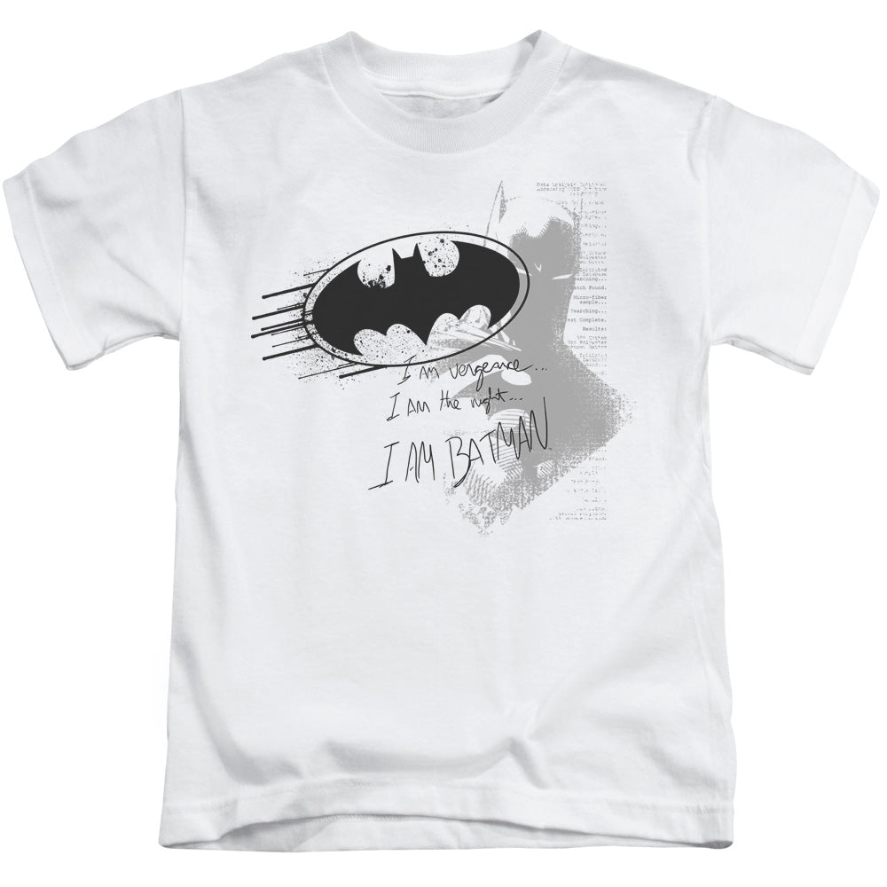 Batman I Am Vengeance Juvenile Kids Youth T Shirt White