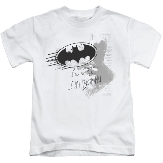 Batman I Am Vengeance Juvenile Kids Youth T Shirt White