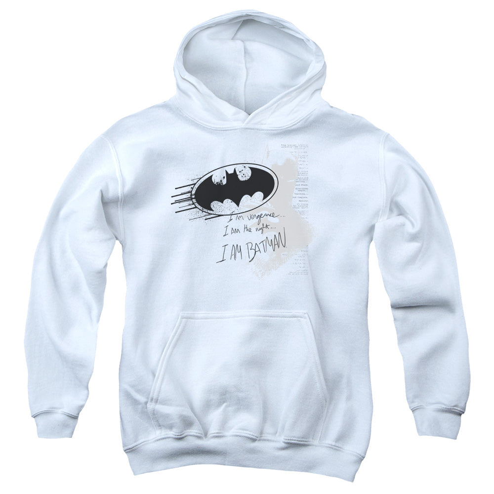 Batman I Am Vengeance Kids Youth Hoodie White