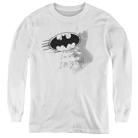 Batman I Am Vengeance Long Sleeve Kids Youth T Shirt White