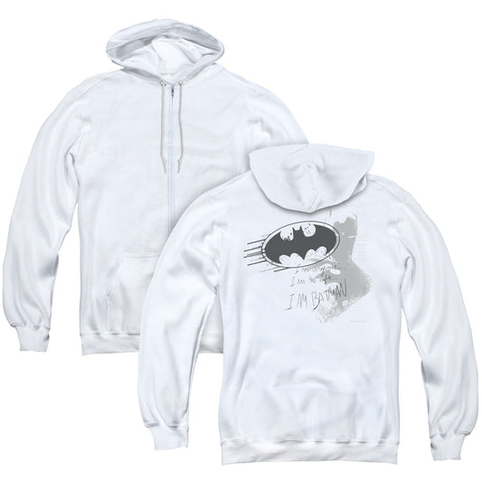 Batman I Am Vengeance Back Print Zipper Mens Hoodie White