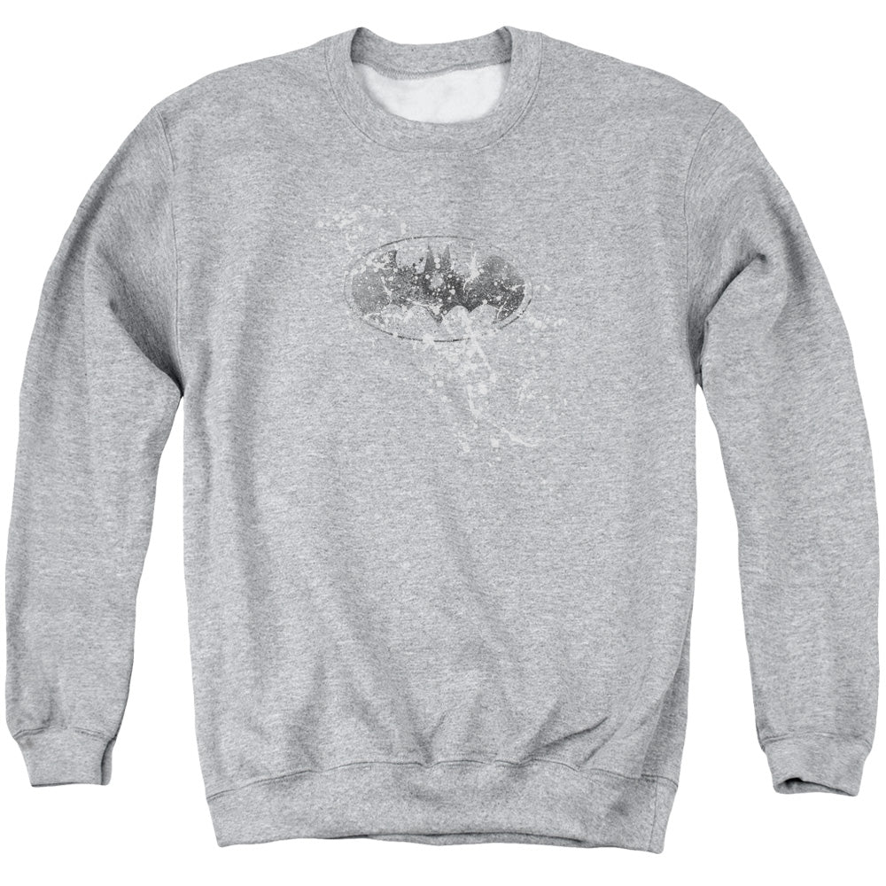 Batman Burned & Splatered Mens Crewneck Sweatshirt Athletic Heather
