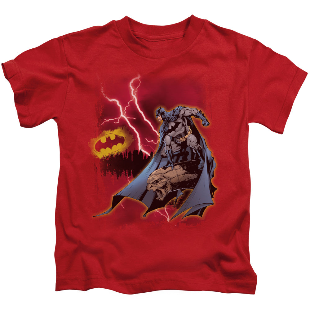 Batman Lightning Strikes Juvenile Kids Youth T Shirt Red