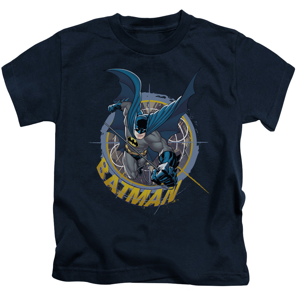 Batman In The Crosshairs Juvenile Kids Youth T Shirt Navy Blue