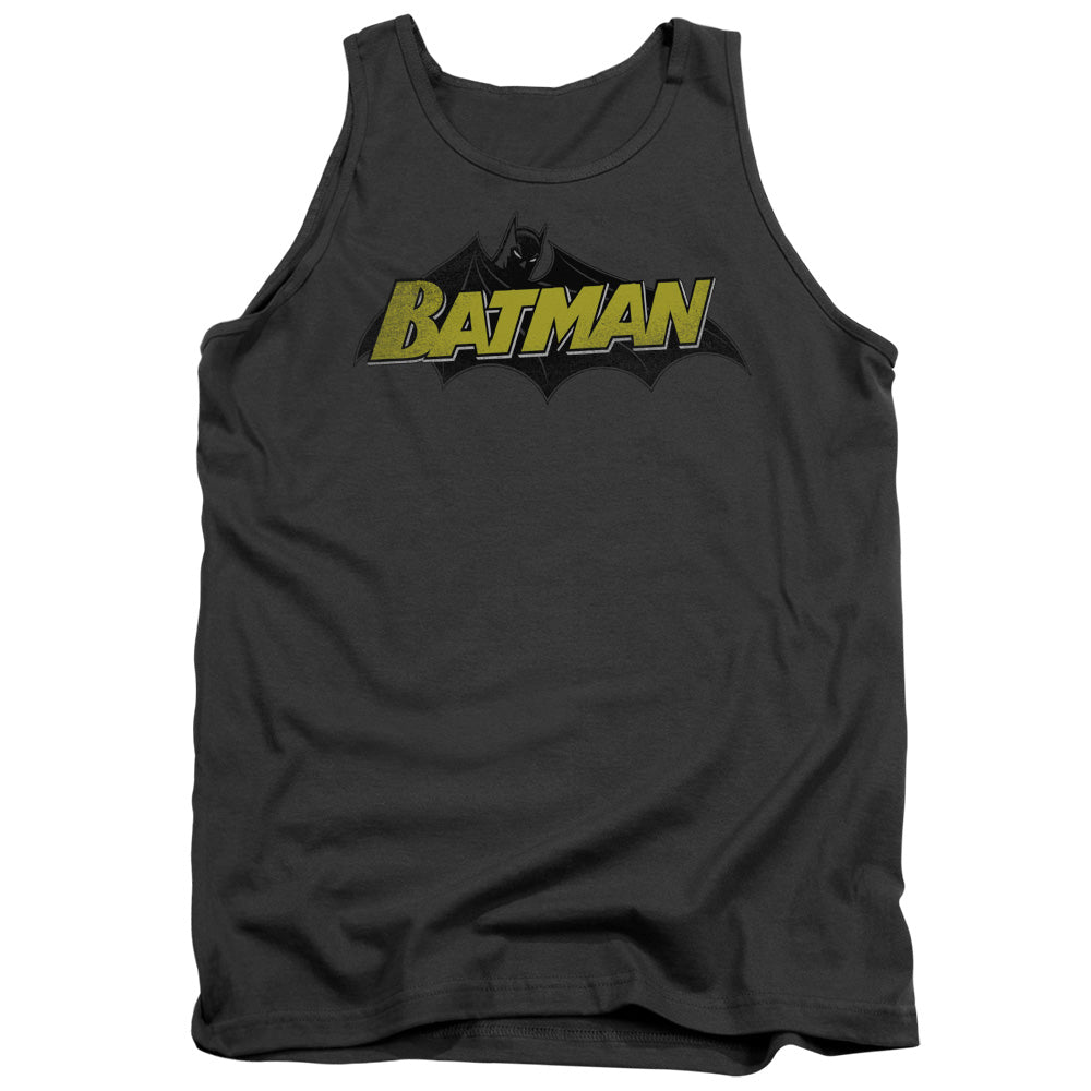 Batman Classic Comic Logo Mens Tank Top Shirt Charcoal